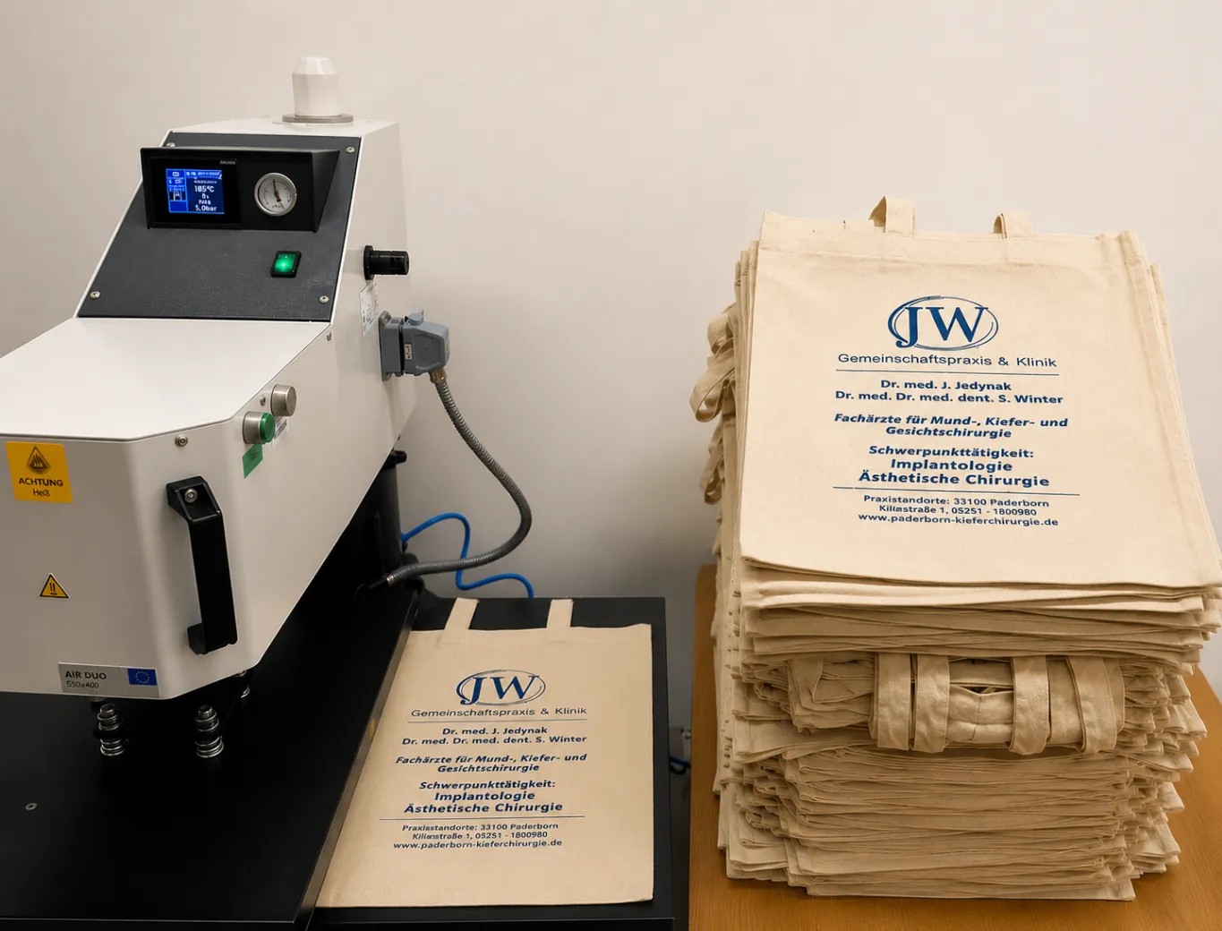 Bedruckte Baumwolltaschen mit Firmenmotiv